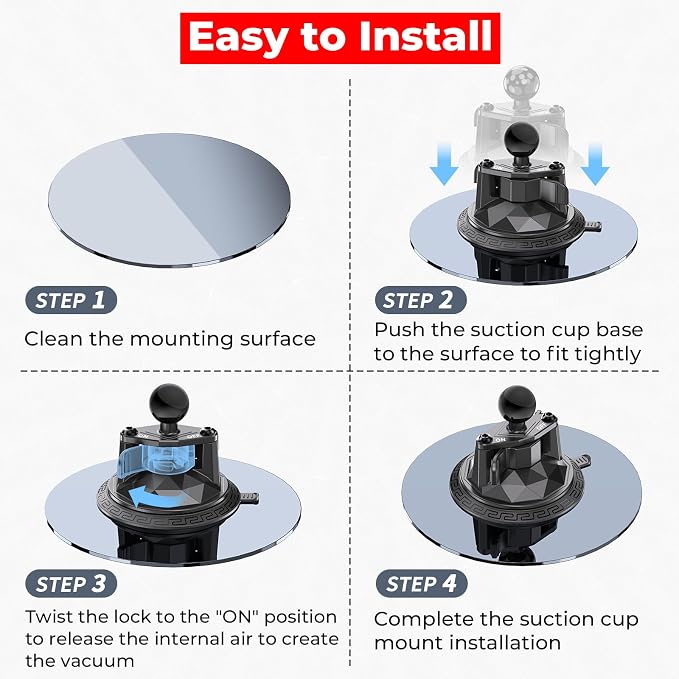 1" Ball Twist-Lock Suction Cup Mount, 3.5" Large Suction Cup Base for Vehicle Windshields, Compatible with RAM Mounts B Size 1" Ball Double Socket Arm, for GoPro Insta360 Camera Phone Holder