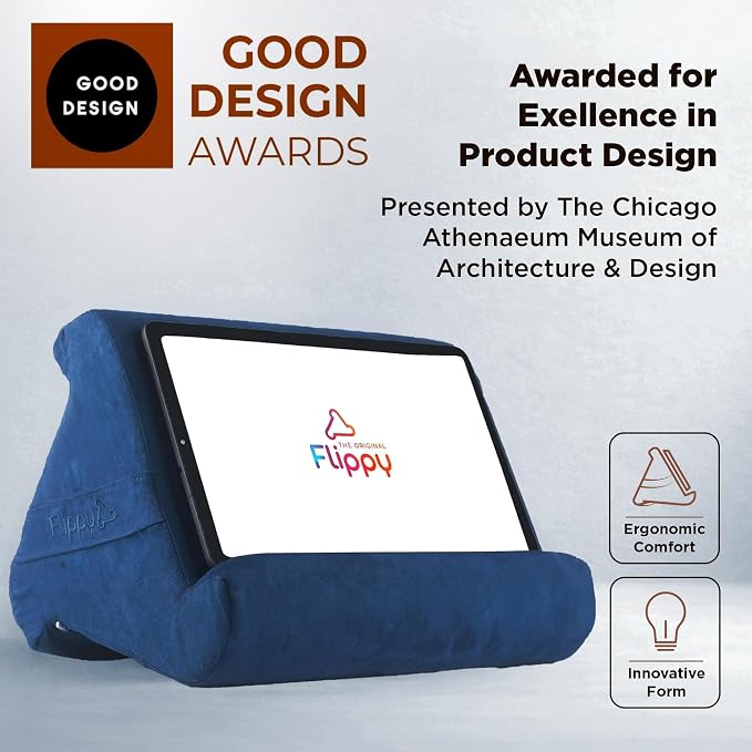 Flippy Original Tablet Pillow Stand & iPad Holder, Gift for Book Lovers & Readers, Multi-Angle Stand with Storage for Lap, Desk & Bed, Compatible with Kindle, Fire, iPad & Samsung, True Blue