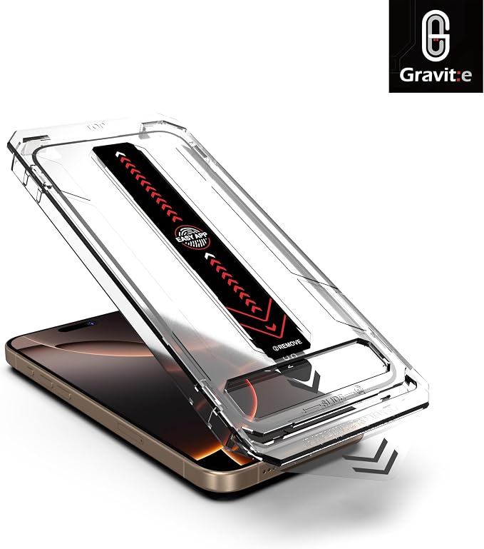 Gravit:e Screen Protector for iPhone, 9H Tempered Glass, Smart Installation Tool, Automatic Fine Dust Removal and Camera Protector 2 Pack (iPhone 16Pro)