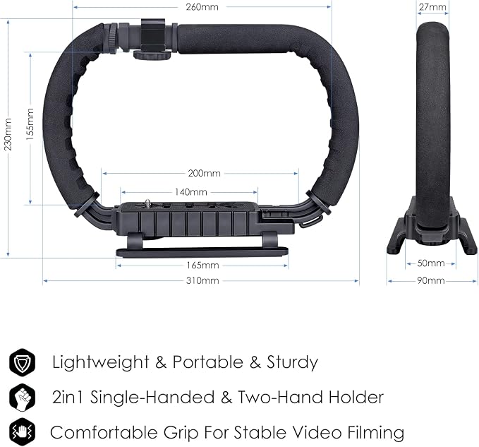 3-Shoe DSLR/Mirrorless/Action Camera Camcorder Phone Stabilizer Expansion Cage Mount Moviemaking Holder Rig YouTube Tiktok Vlogging Video Kit Compatible with GoPro Canon Nikon Sony iPhone Android