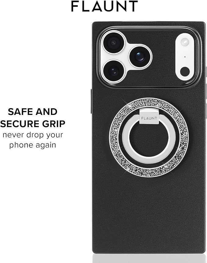 Flaunt MagSafe Ring Phone Stand - Limited Edition Magnetic Phone Grip - Slim, Collapsible Ring Holder & Stand - Detachable, 360° Rotation - Compatible with All MagSafe Cases - Silver Crystal Elegance