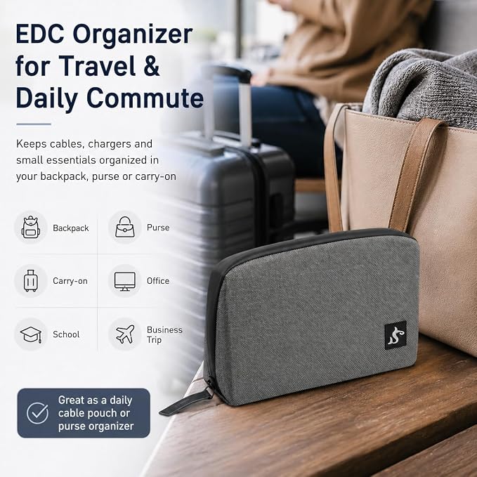 simtoper Electronic Organizer Travel Case – Waterproof Cable Bag for Cord, Charger, Hard Disk, Power Bank – Small Tech Storage for Travel, Backpack, Business Trip, Airplane
