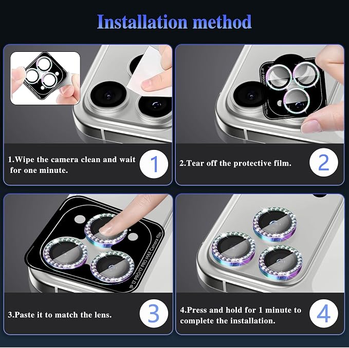 ShinKin Camera Lens Protector for iPhone 17 Pro/iPhone 17 Pro Max, Glitter Camera Cover, 9H Tempered Glass Individual Metal Ring Camera Protector for iPhone 17 Pro/17 Pro Max (Diamond -Colorful)