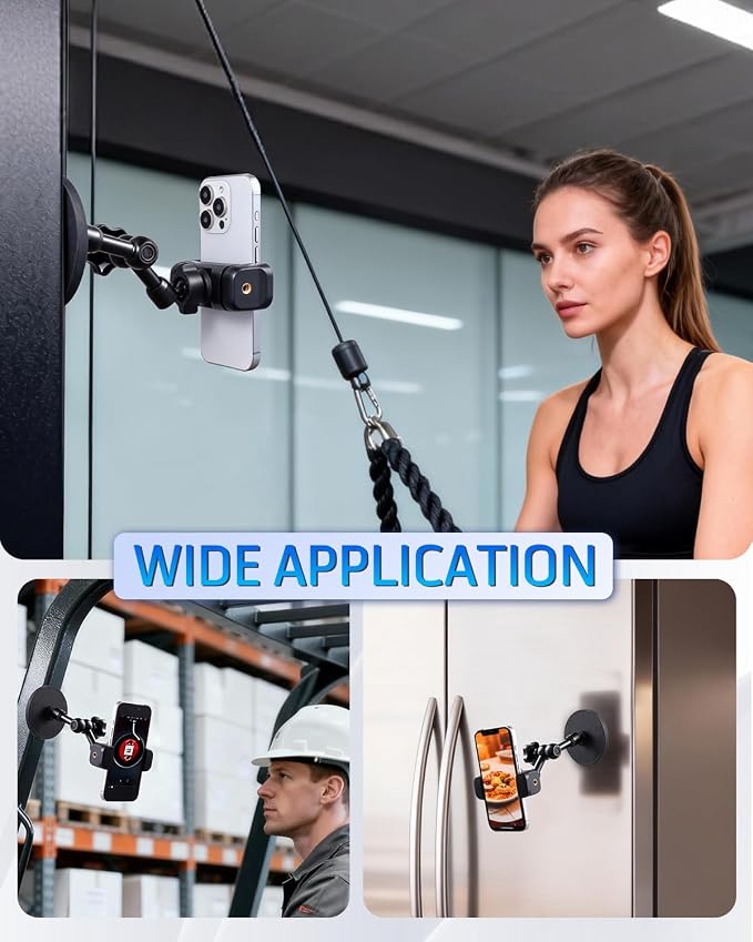SH Magnetic Phone Holder for Gym, Portable Magnetic Phone Mount with Super Strong Magnetic Base, 360° Adjustable Metal Arm for Car Tractor Boat, Compatible with iPhone and All 4-7 Inch Smartphones