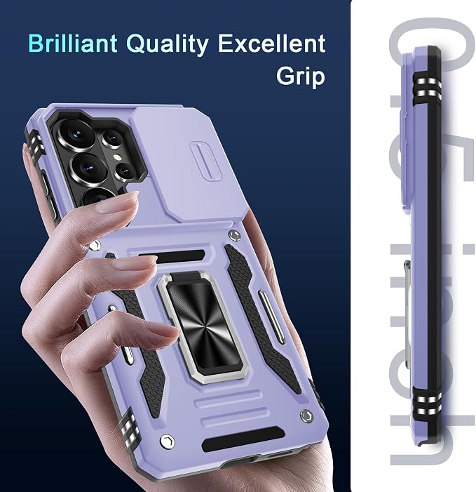 DEERLAMN Case for Samsung Galaxy S26 Ultra 6.9-Inch with Slide Camera Cover+Screen Protector(1 Pack), Rotated Ring Kickstand Military Grade Shockproof Protective Cover-Light Purple