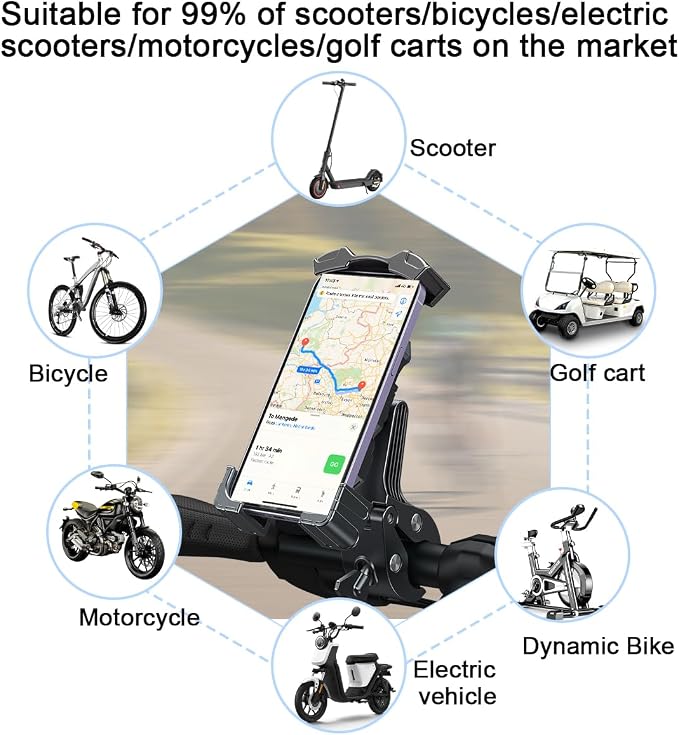 AICEL Motorcycle Phone Mount, Anti-Shake Bicycle Handlebar Cell Phone Holder with Secure Lock, Adjustable Motorbike Smartphone Bracket Accessories, Universal for Scooter ATV Motorcycle