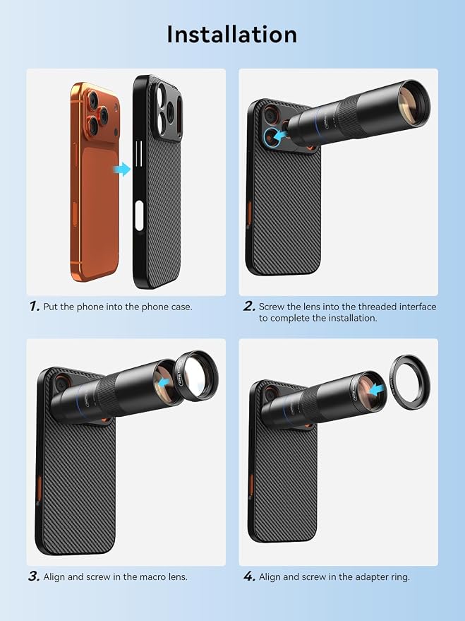 MIAO LAB HD 10X Telephoto Lens & 200mm Macro Lens, 2-in-1 Aluminum Phone Camera Lens Kit with 17mm Lens Thread Interface Mobile Phone case. Phone Lens Attachment Fit for iPhone 17 Pro