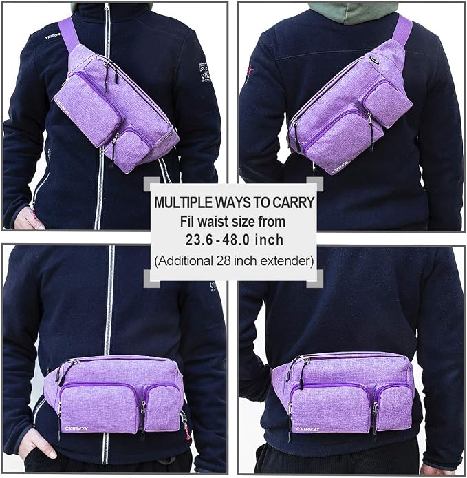 CXWMZY Fanny Packs For Women & Men, Waist Bag Hip Bum Bag Strap Extension Large Capacity Easy Carry Any Phone Passport Wallet for Outdoors Workout Traveling Casual Running Hiking Cycling Dog Walking