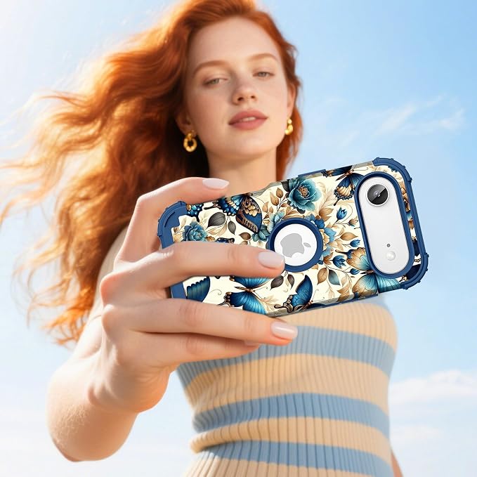Hocase for iPhone Air Case 6.5", Heavy Duty Shockproof Protection Soft Silicone Rubber+Hard Plastic Bumpers Hybrid Protective Case for iPhone Air 2025 - Blue Butterflies