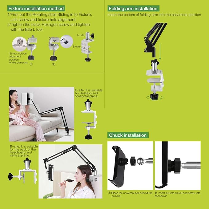 Heavy Duty Phone/Tablet Metal Holder Universal Mobile Cell Smartphone Mount Lazy Bracket 360° Rotation Gooseneck Clamp Stand Flexible Long Arm (White, 3-Section)