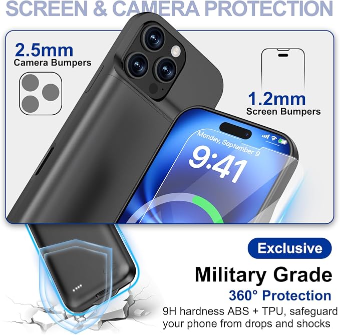 Battery Case for iPhone 16 Pro Max - Slim Charging Case, Dual 15W Fast Charge - Enhanced 8600mAh Rechargeable Priority Charging Premium Battery Charger Cases for iPhone 16 Pro Max (6.9")
