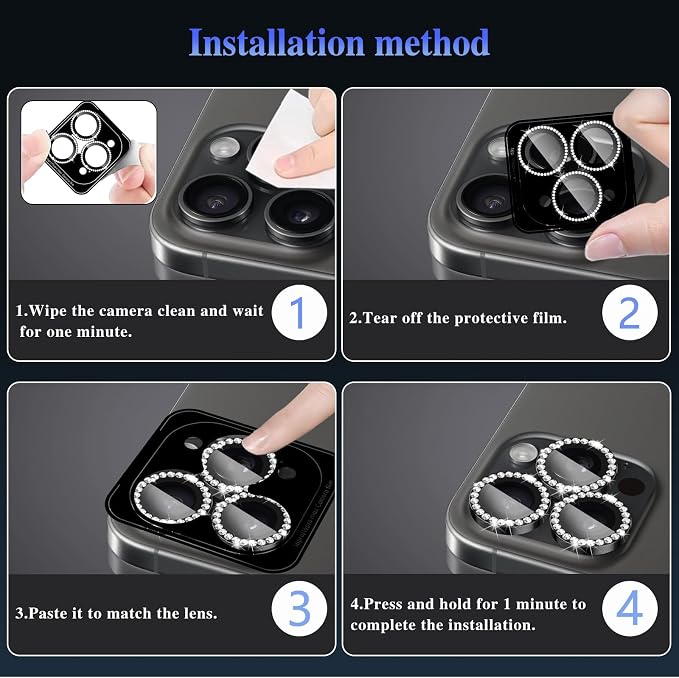 ShinKin Camera Lens Protector for iPhone 16 Pro/iPhone 16 Pro Max, Glitter Camera Cover, 9H Tempered Glass Individual Metal Ring Camera Protector for iPhone 16 Pro/16 Pro Max (Diamond - Black)