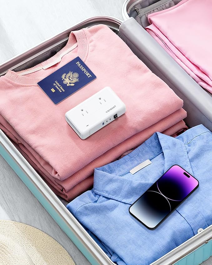 220V to 110V Converter, Universal Travel Adapter with 1 USB A & 2 USB C Ports Fast Charging, 2 AC Sockets and UK/AU/US/EU Worldwide Plug Adapter