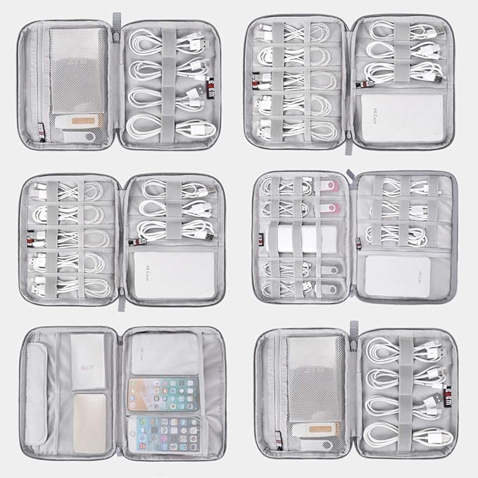 Electronics Organizer, Jelly Comb Electronic Accessories Case Portable Double Layer Cable Storage Bag for Cell Phone, Data Line, Power Bank, USB Flash Drive and More (Black, Single layer/Mini)