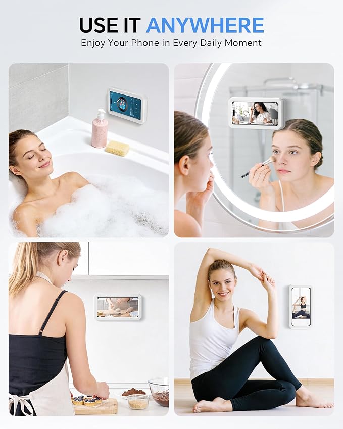 Shower Phone Holder Waterproof - 480° Rotatable Retractable Adjustable Phone Case for Shower - Bathroom Accessories Wall Mount Phone Holder for iPhone 17/16 Pro Max, S25 Ultra,4-7" Cellphones