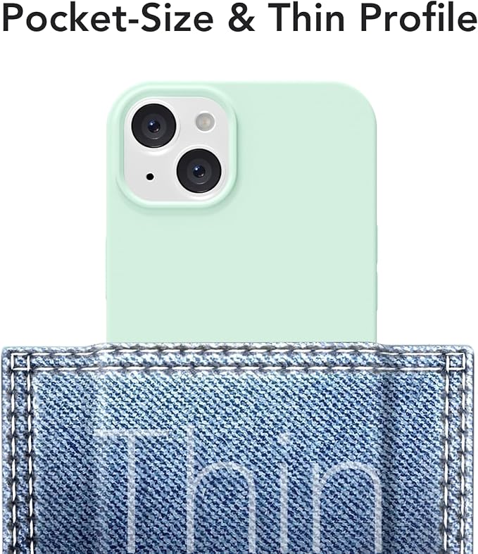 for iPhone 14/ iPhone 13 Case Silicone Compatible with Magsafe Case, Ultra Slim Thin Magnetic Phone Cases Mag Safe, Cute Soft Rubber Gel TPU Matte Wireless Charging Cover for Women, Mint Green