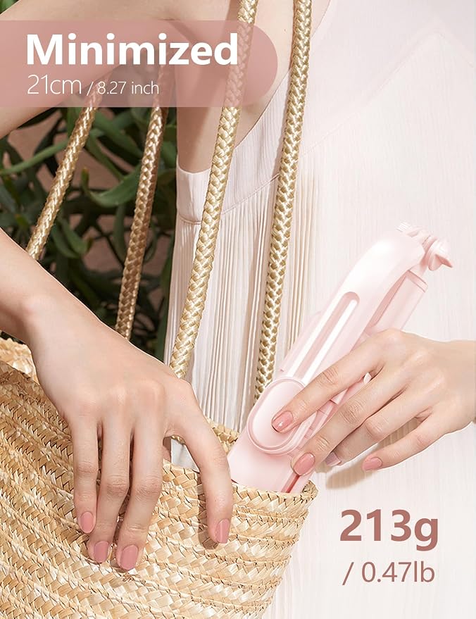Selfie Stick with Light, 45'' Selfie Stick Tripod with Wireless Remote, Portable Travel Phone Tripod Compatible with iPhone 15 Pro Max/15/14 Pro/14/13, Samsung S22/ S23 Ultra/Android Smartphone (Pink)