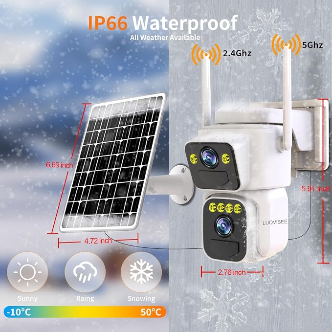 Solar Security Cameras Outdoor Wireless,2.4G/5G WiFi Cameras for Home Security, Dual Lens PTZ Motion Zone,2-Way Audio,Night Vision,Weatherproof,SD/Cloud Storage