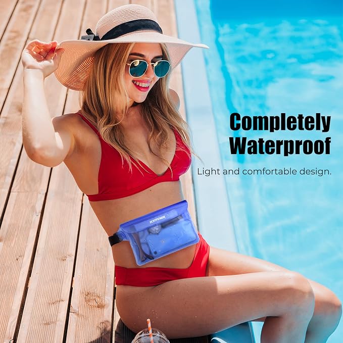 ECHTPower 2-Pack Waterproof Pouch Bag, Waterproof Fanny Pack, Waterproof Dry Bag with Adjustable Waist Strap for Beach Swimming Kayaking Floating Boating