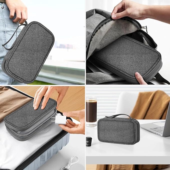 ZINMARK Portable Cable Organizer Case,Travel Pouch with Double-Layer Storage for Cables,Chargers,Earbuds & Phone,Dark Gray
