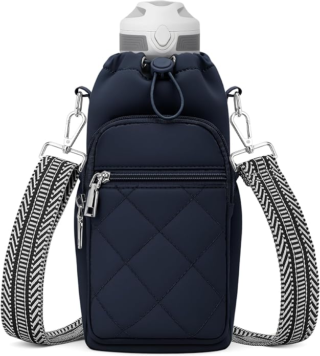 SYTRAH Water Bottle Carrier Bag with Strap, Water Bottle Purse with Phone Pocket 40oz for Walking Hiking