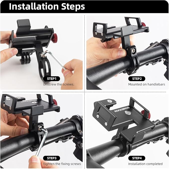ROCKBROS Bike Phone Holder, Aluminum Bike Phone Mount Holder,Handlebar Mounted Cell Phone Holder Universal Bicycle Phone Mount for 4.7-7.1 Inch Phones