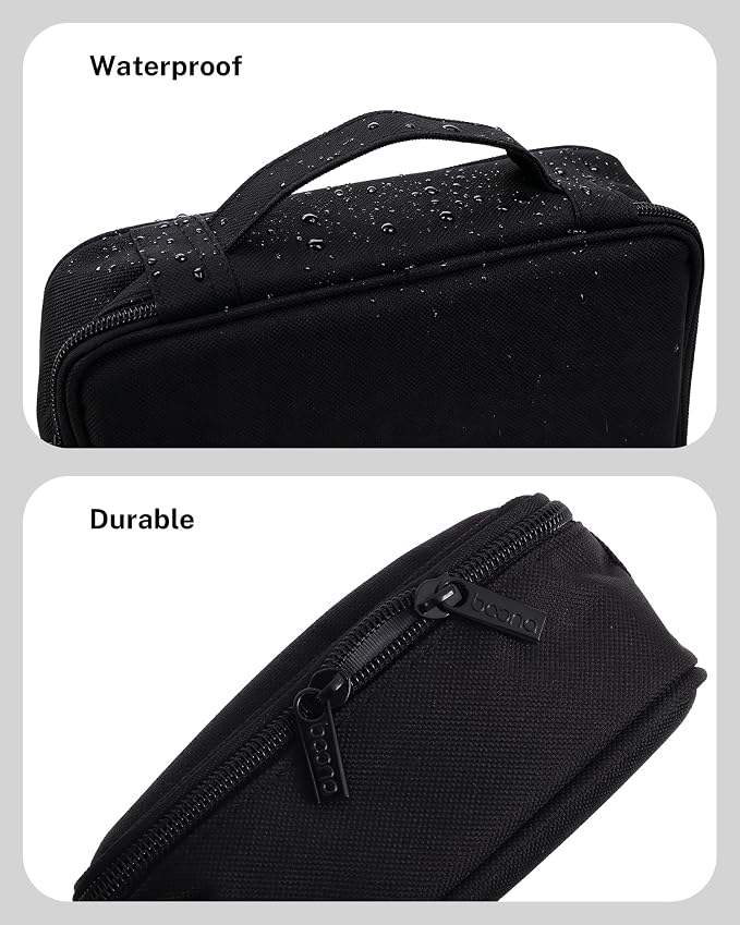 Waterproof Electronics Accessories Organizer Case - Double Layer Cable Organizer Bag for Travel, Chargers, Cords, Digital Device Storage - Black
