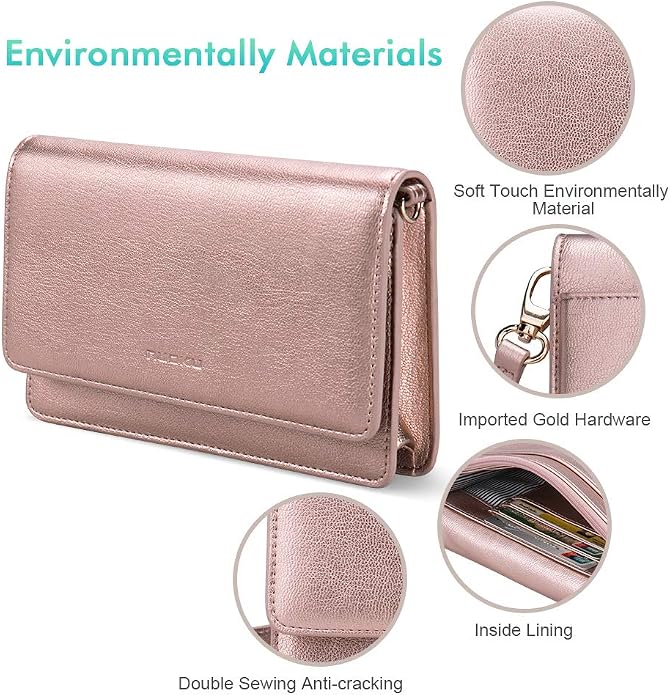 nuoku Women Small Crossbody Bag Cellphone Purse Wallet with RFID Card Slots 2 Straps Wristlet