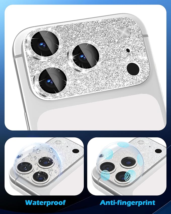 imluckies Compatible with iPhone 17 Pro Max Camera Lens Protector Bling, Ultra HD Tempered Glass Shiny Diamond Camera Plate Sparkle Screen Protection, 9H Anti-Scratch & Easy Install, Glitter Sliver