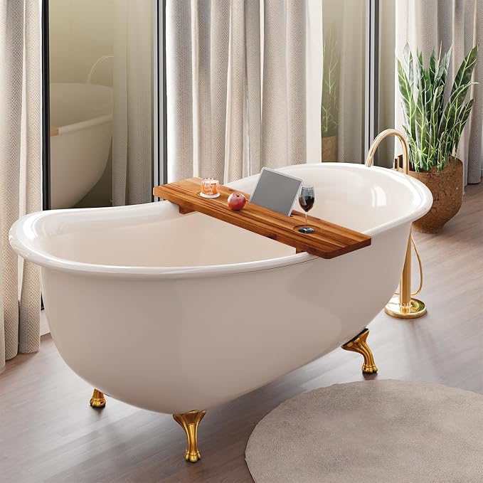 Tinamo Acacia Bathtub Caddy Tray Table | 35x9 Inch Large Bath Tub Wooden | Anti-Tipping, Sustainable Tub Tray for Bath tub | Bath-tub Accessories Holders for Bath-tub (Acacia, 35" x 9" x 2.5")