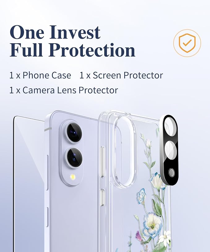 GVIEWIN for Samsung Galaxy S25 Edge Case, Clear Floral Shockproof Protective Women Phone Case, Non-Yellowing, Screen&Camera Lens Protector for Galaxy S25 Edge 6.7",Aquilegia/White