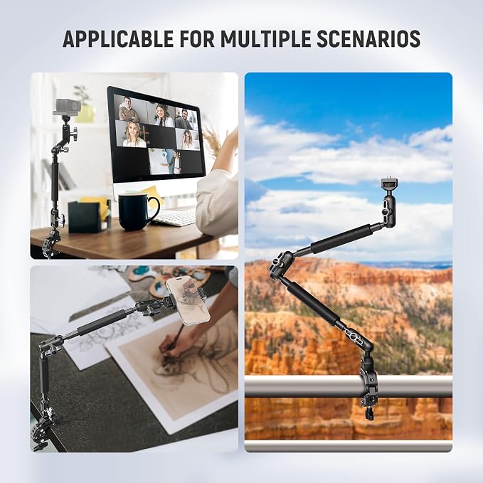 NEEWER Magic Arm Camera Mount, Overhead Desk Phone Mic Stand Holder, 22" Articulating Boom Arm C Clamp 1/4" 3/8" Threads for ARRI for Microphone Webcam Action Camera Video Light, Cleaning Cloth, UA057