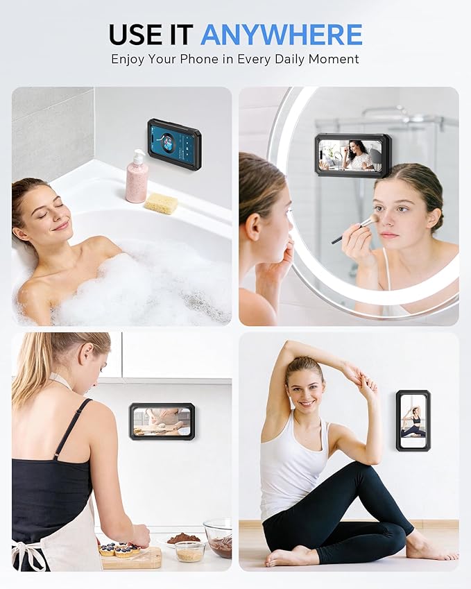 Waterproof Phone Holder for Shower- 480° Rotatable Retractable Adjustable Anti Fog iPhone Case for Shower,Bathroom Accessories Wall Mount Phone Holder for 4-7" Cellphones