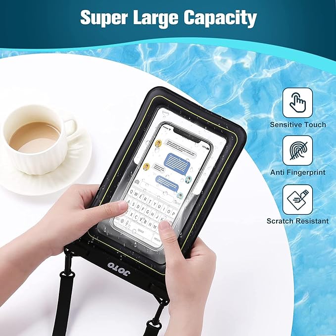 JOTO [IP68 Floatable Large Floating Waterproof Phone Pouch Up to 10", Underwater Phone Case Cellphone Dry Bag for iPhone 17 16 15 14 13 12 11 Pro Max Xs Max XR X 8 7 Plus SE/Galaxy S24 S23 S22 -Black