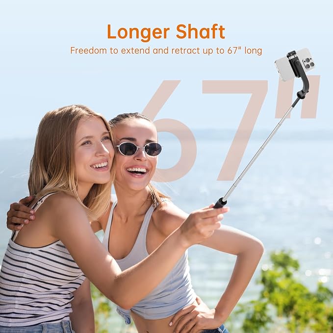 67" Selfie Stick Tripod, Portable Cell Phone Tripod with Wireless Remote Control, 360° Rotating Extendable All-in-1 Travel Stand for Selfies Video Recording, Compatible with iOS/Android, Silver Black