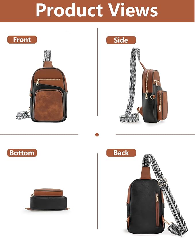 Anti Theft Crossbody Bags for Women,RFID Sling Bag Travel Purse,Vegan Leather Cross Body Purses Chest Bag for Travel(Black+Brown) | Multi-Pocket, Structured bag, Any Occasion