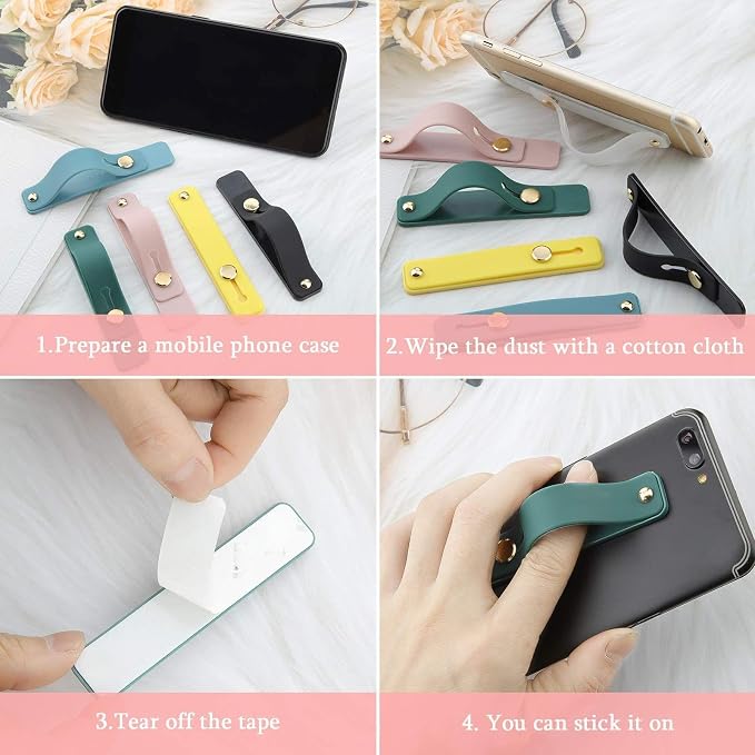 Weewooday 6 Pieces Phone Grip Holder Cell Phone Grip Strap Telescopic Finger Strap Stand Universal Finger Kickstand for Most Smartphones(Chic Colors)