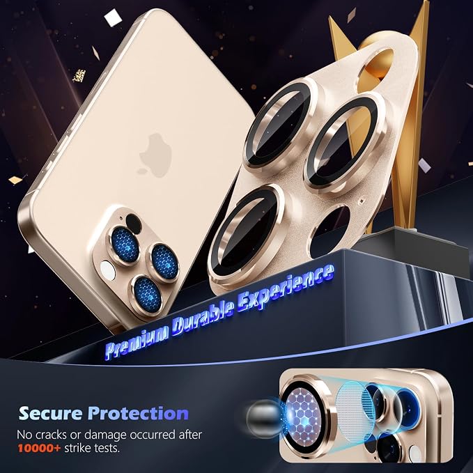 imluckies Alloy Metal Camera Lens Protector for iPhone 16 Pro / 16 Pro Max / 14 Pro / 14 Pro Max, 9H Tempered Glass, Ultra HD, Anti-Scratch, Strong Adhesion, Case Friendly, Desert Titanium