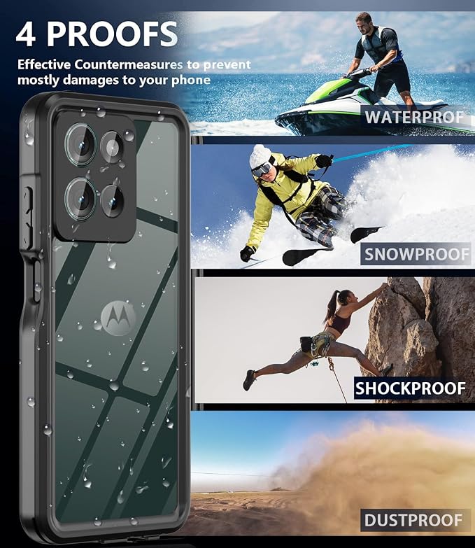 for Moto G 2025 Case, IP68 Waterproof Case with Built-in Screen Protector, Full Body Shockproof Dustproof Rugged Protective Phone Case for Motorola Moto G 2025 Black