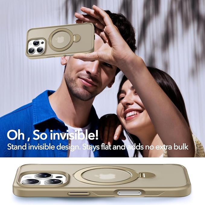 Anqrp 360° All-in-ONE Stand Case for iPhone 16 Pro with Rotatable Magnetic Kickstand Ring Holder, Compatible with MagSafe, MIL-Grade Shockproof iPhone 16 Pro Phone Case Cover 6.3" Titanium Gold