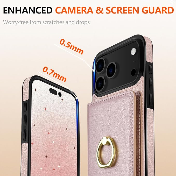 LOHASIC for iPhone 17 Pro Max Case Wallet with Card Holder, 360° Rotation Ring, RFID Blocking, 5 Card Slots, PU Leather 6.9" Cover for Apple 17 Pro Max Men Women, Rose Gold