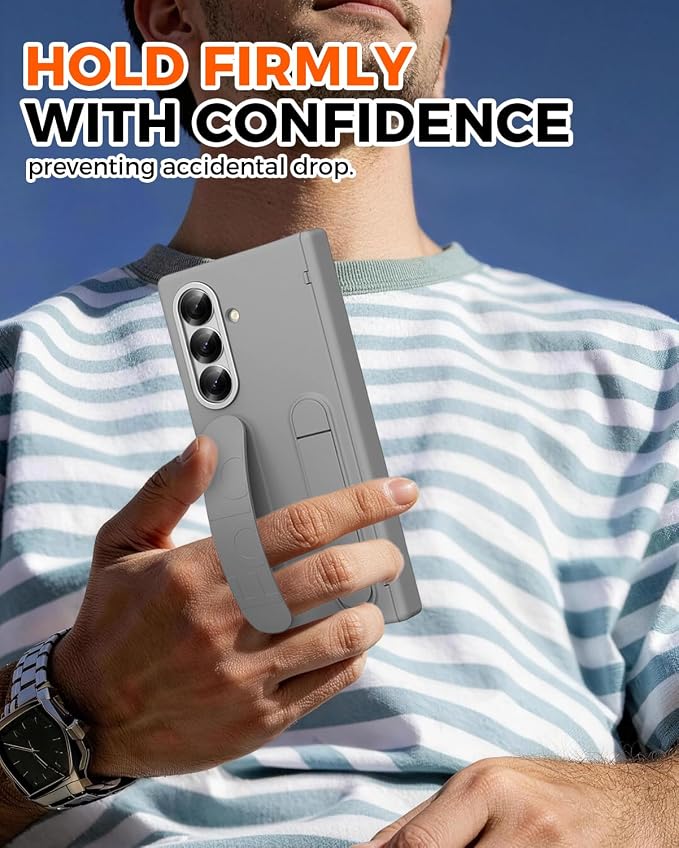 NINKI Finger Strap for Samsung Galaxy Z Fold 8 Ultra Phone Case with Screen Protector & Band,Kick Stand for Samsung Z Fold 8 Ultra Case with Handle,Thin Hinge Protection for Z Fold 8 Ultra Covers Gray