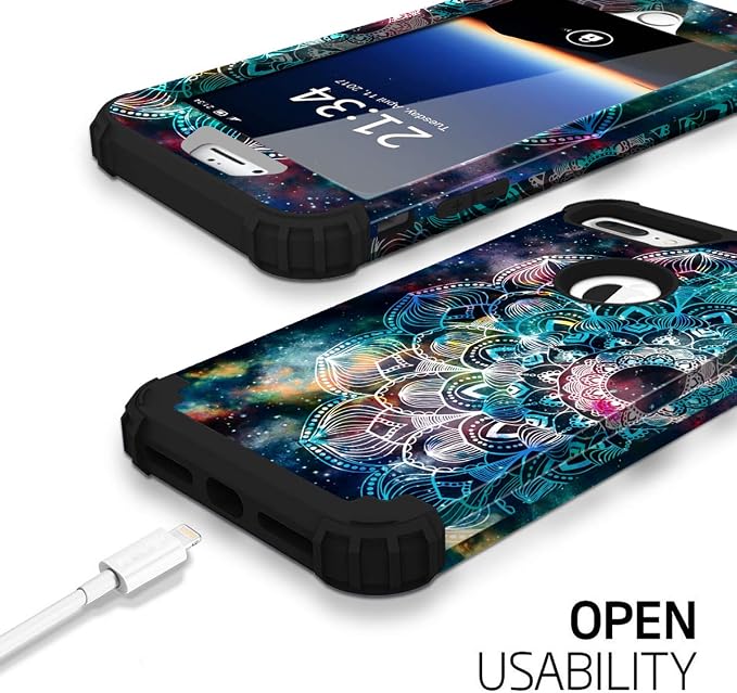 Hocase iPhone 8/7 Plus Case - Mandala in Galaxy, Heavy Duty Shockproof Hybrid Protection Hard Plastic + Silicone Rubber