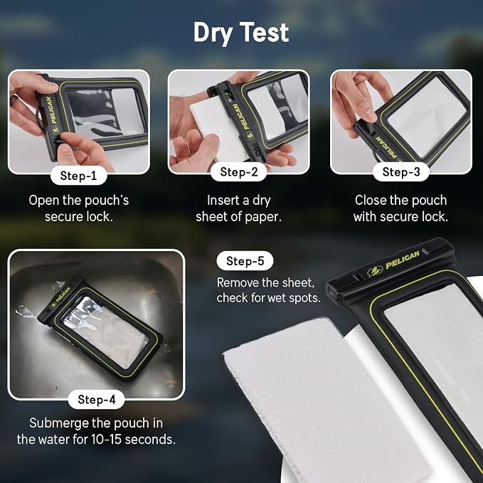 Pelican Marine - IP68 Waterproof Phone Pouch (Regular Size) Floating Waterproof Phone Case - Beach Cruise Ship Travel Essentials - Works with All Phones - Detachable Lanyard - Black/Hi-Vis Yellow
