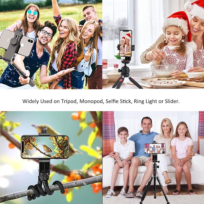 Cell Phone Tripod Mount Adapter, Universal Phone Holder Adjustable Clamp, 360 Degree Rotatable Bracket 1/4" Screw Clip for iPhone, Samsumg, Selfie Stick, Monopod (Black-2 Pack)
