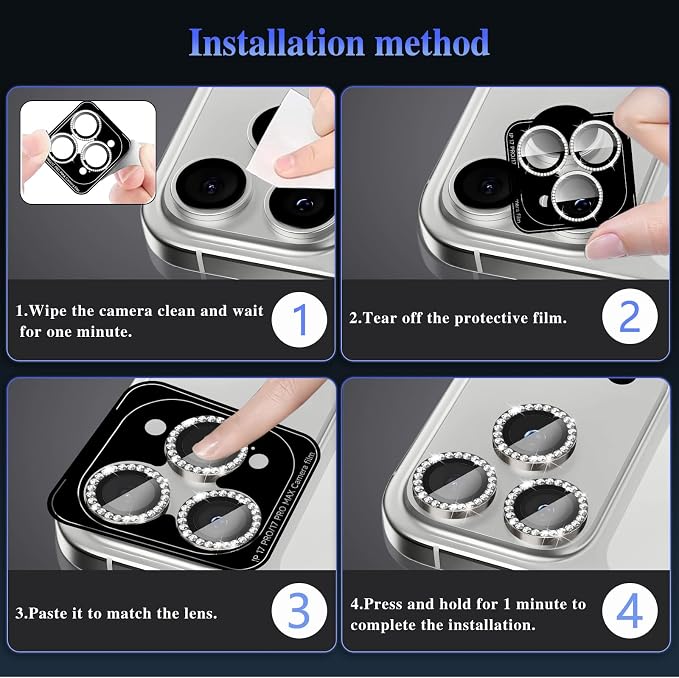 ShinKin Camera Lens Protector for iPhone 17 Pro/iPhone 17 Pro Max, Glitter Camera Cover, 9H Tempered Glass Individual Metal Ring Camera Protector for iPhone 17 Pro/17 Pro Max (Diamond - Gray)
