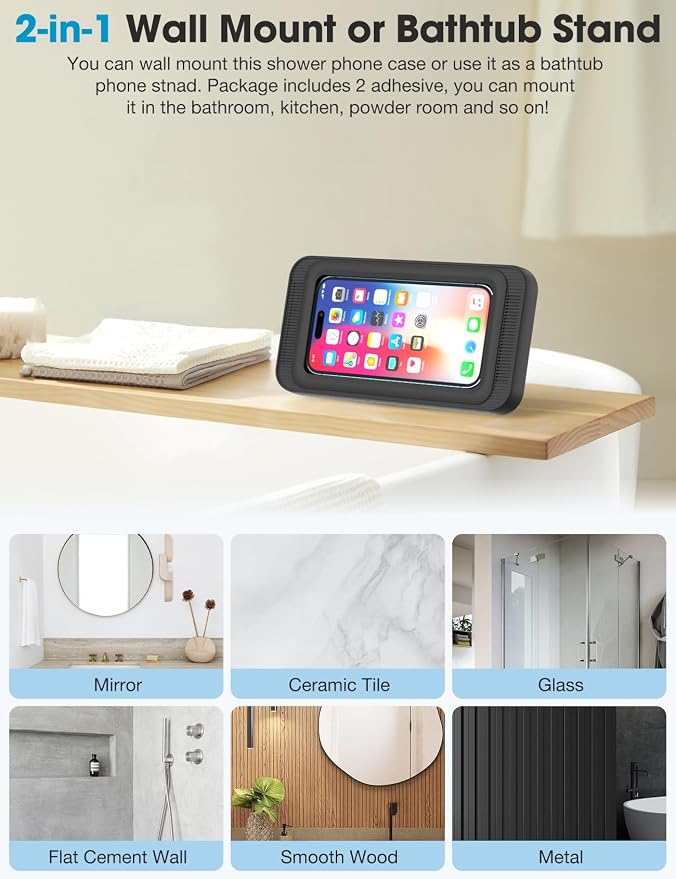KUNSLUCK Shower Phone Holder Waterproof, 480°Rotation Shower Phone Case, Wall Phone Mount Stand with Original Sound Quality for Bathroom Wall Mirror Bathtub Kitchen, Compatible with 4-7" Phones