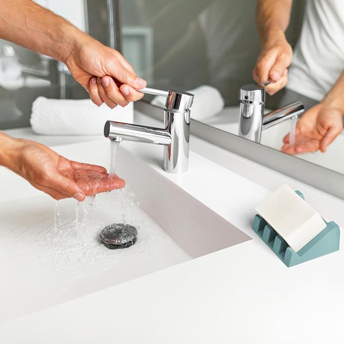 Silicone Soap Dish (USA Patented) Self Draining Bar Soap Holder for Shower Bathroom Sink, Drying Soap Dish Tray Sponge Holder Easy Cleaning Soap Saver Mat Travel Accessories (Teal, 2)