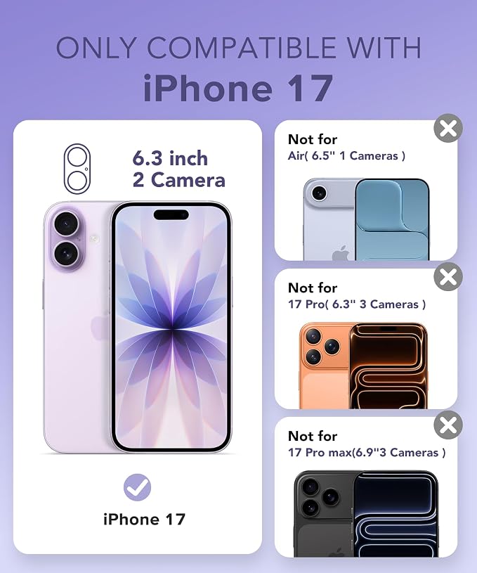 BERFY for iPhone 17 Case for Women, Clear Glitter Shockproof Protective Case, Anti-Yellowing, with Screen Protector & Camera Lens Protector 6.3", Magnetic Sparkle Purple