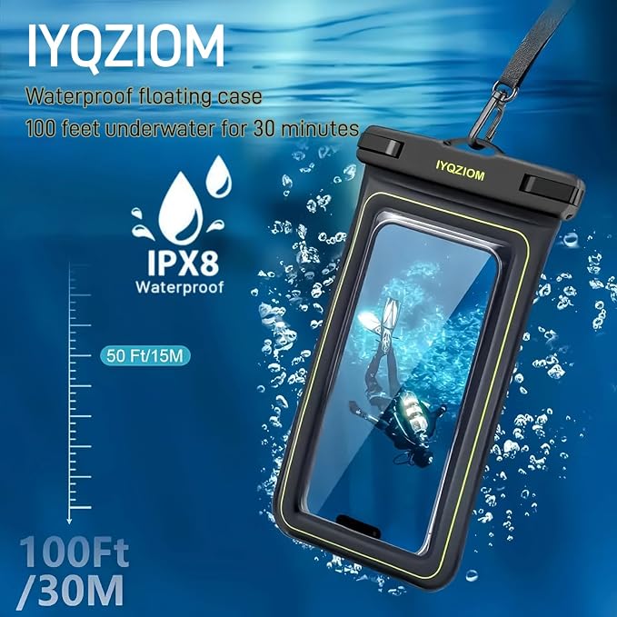 Floating Waterproof Phone Case 2 Pack,IP68 Waterproof Phone Pouch,Suitable for iPhone,Samsung,Motorola,and All Series of Phones with Screens Below 8.3 Inches,Ideal for Water Activities/Beach/Travel.